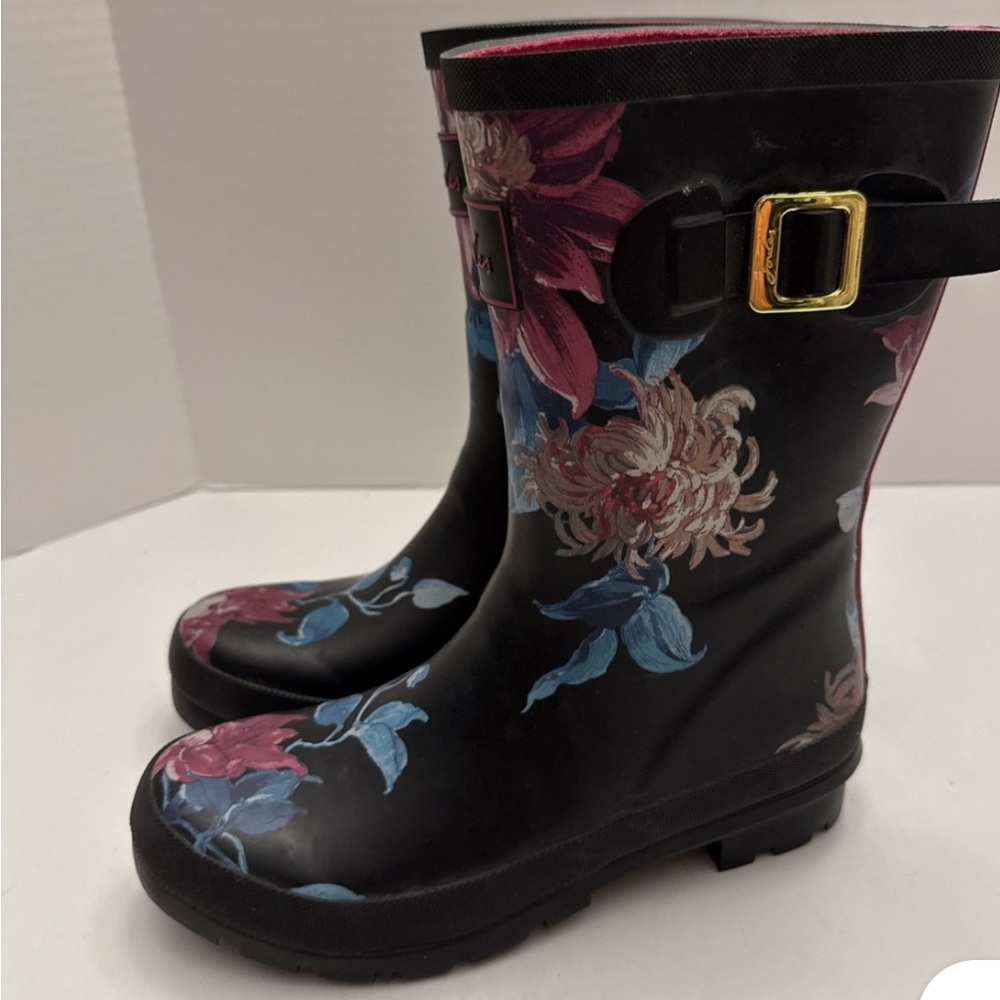 Joules Black Floral Women's Rain Boots